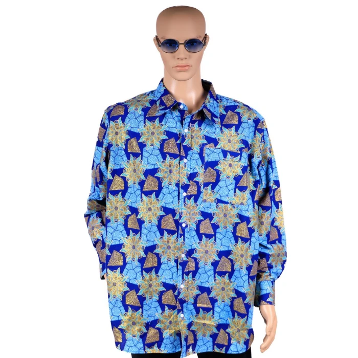 Chemise africaine Wax Bleu Émeraude