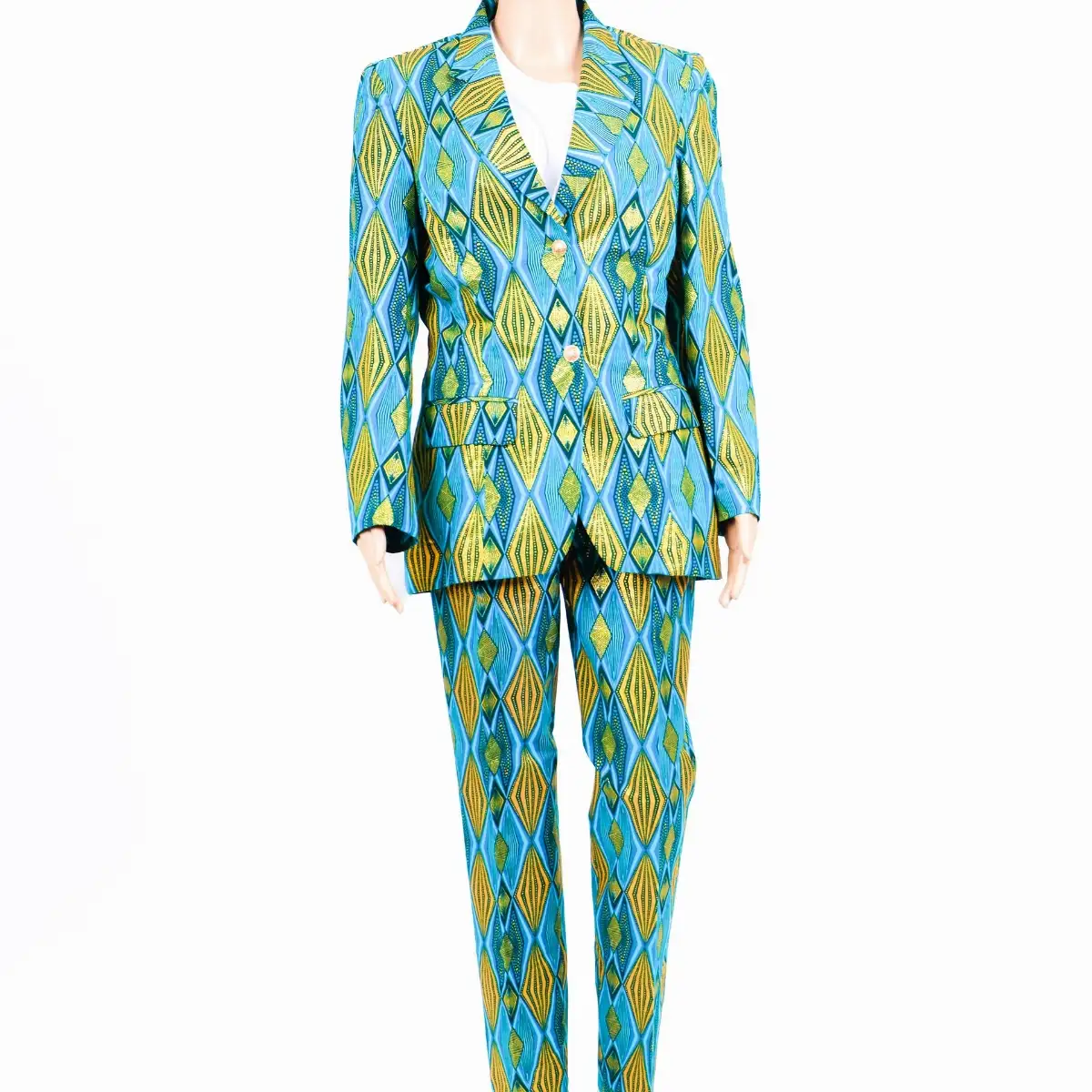 Tailleur vert et bleu