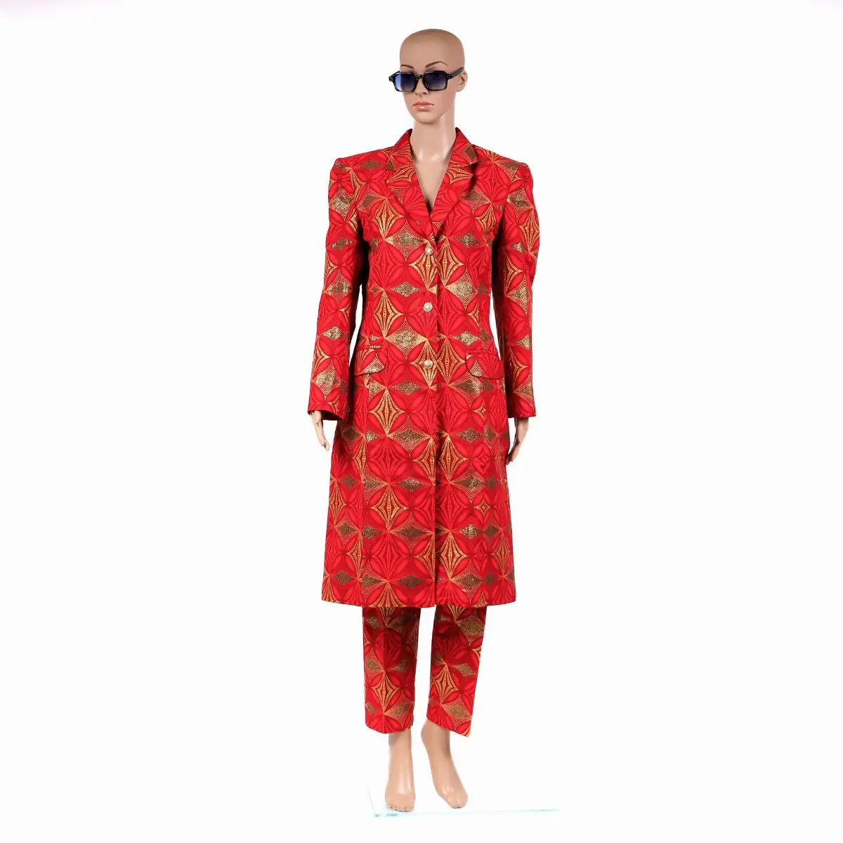 Tailleur veste longue rouge