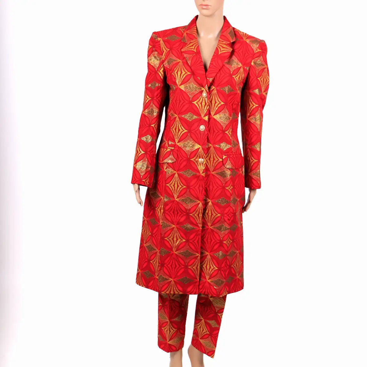 Tailleur veste longue rouge