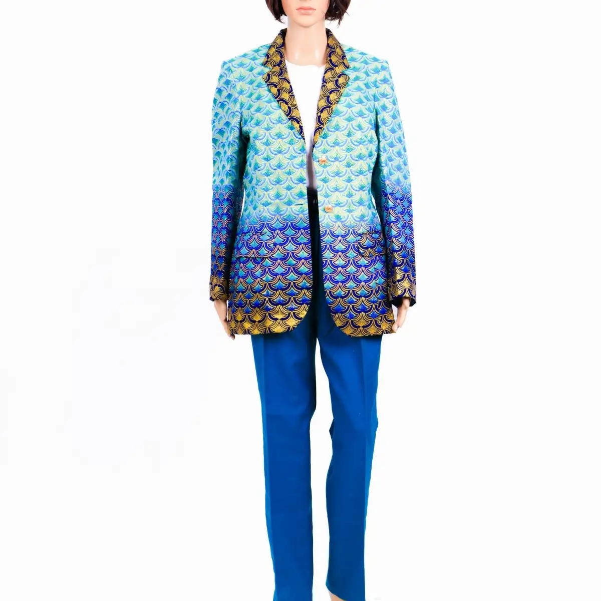Veste nuances vert-bleu-doré