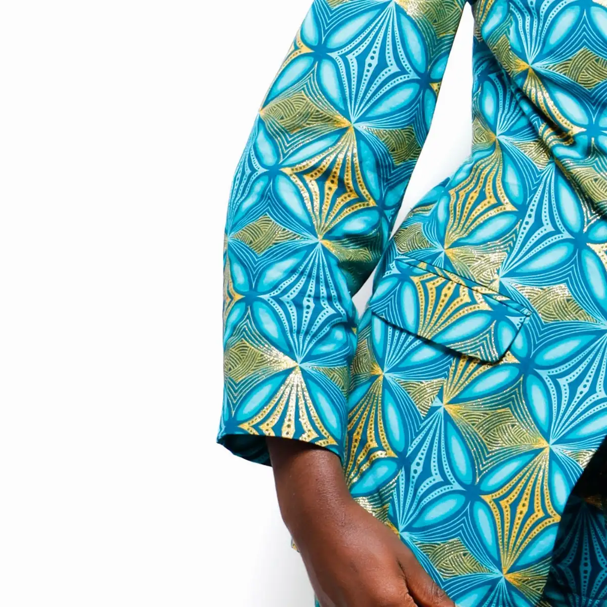 Tailleur Élégance turquoise en wax - sur mesure