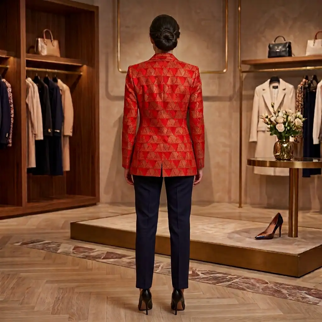 Veste rouge aux motifs losanges en wax
