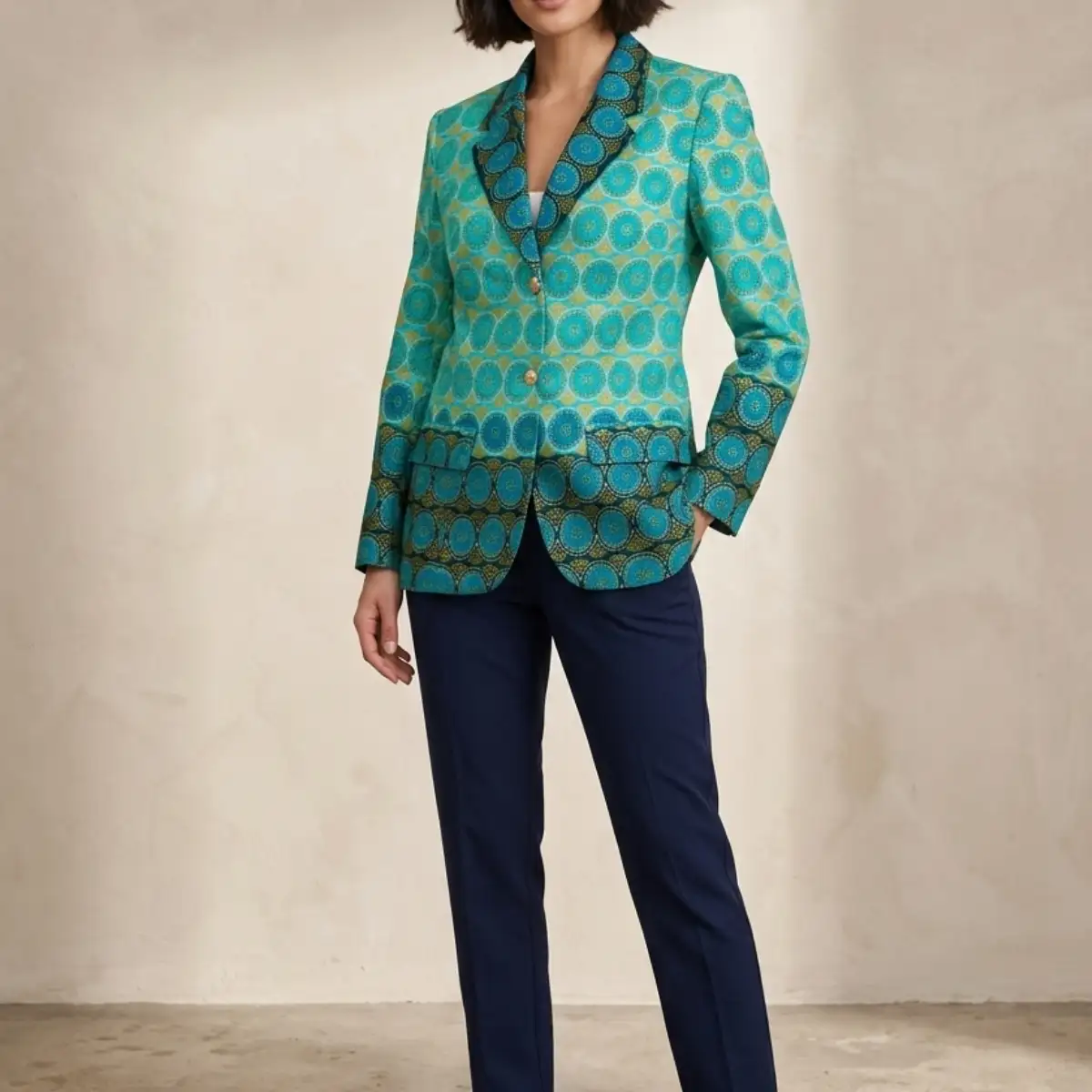 Veste turquoise cercles bleus