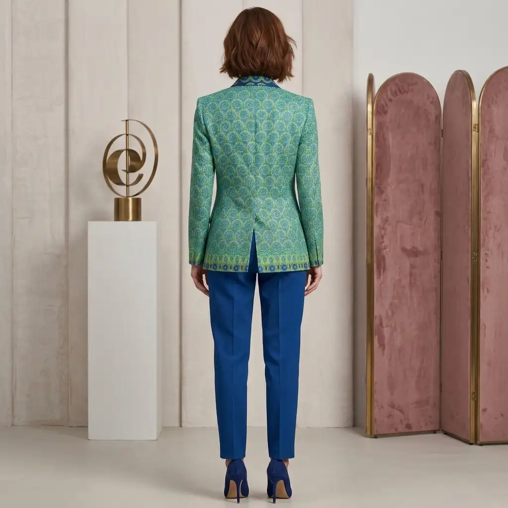 Veste turquoise aux motifs nuancés en wax