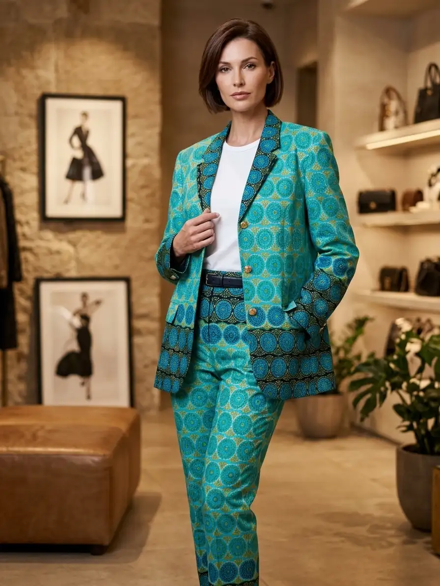 Tailleur Turquoise en wax - sur commande