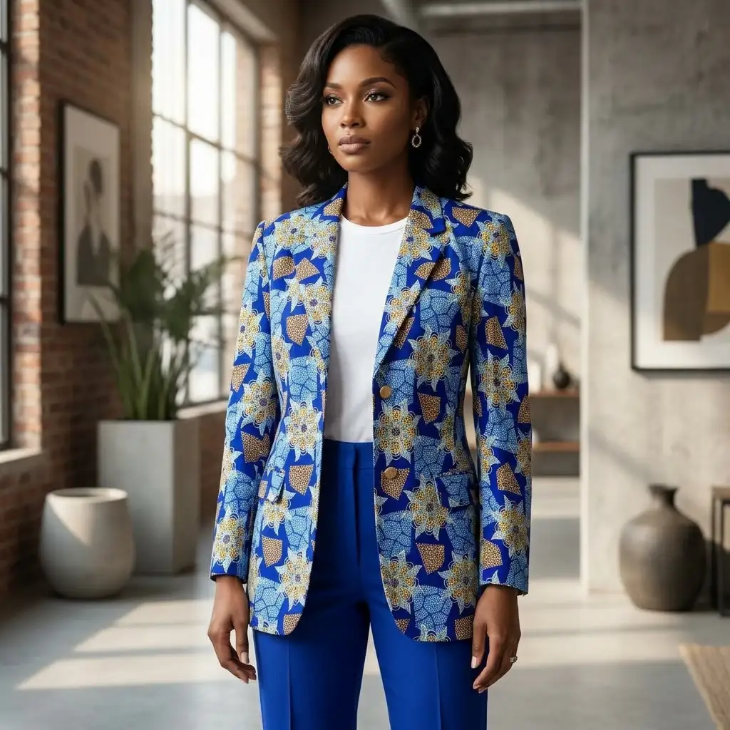 Veste aux motifs bleus en wax