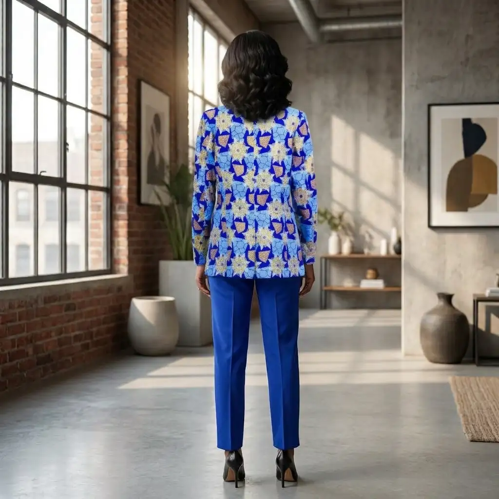 Veste aux motifs bleus en wax