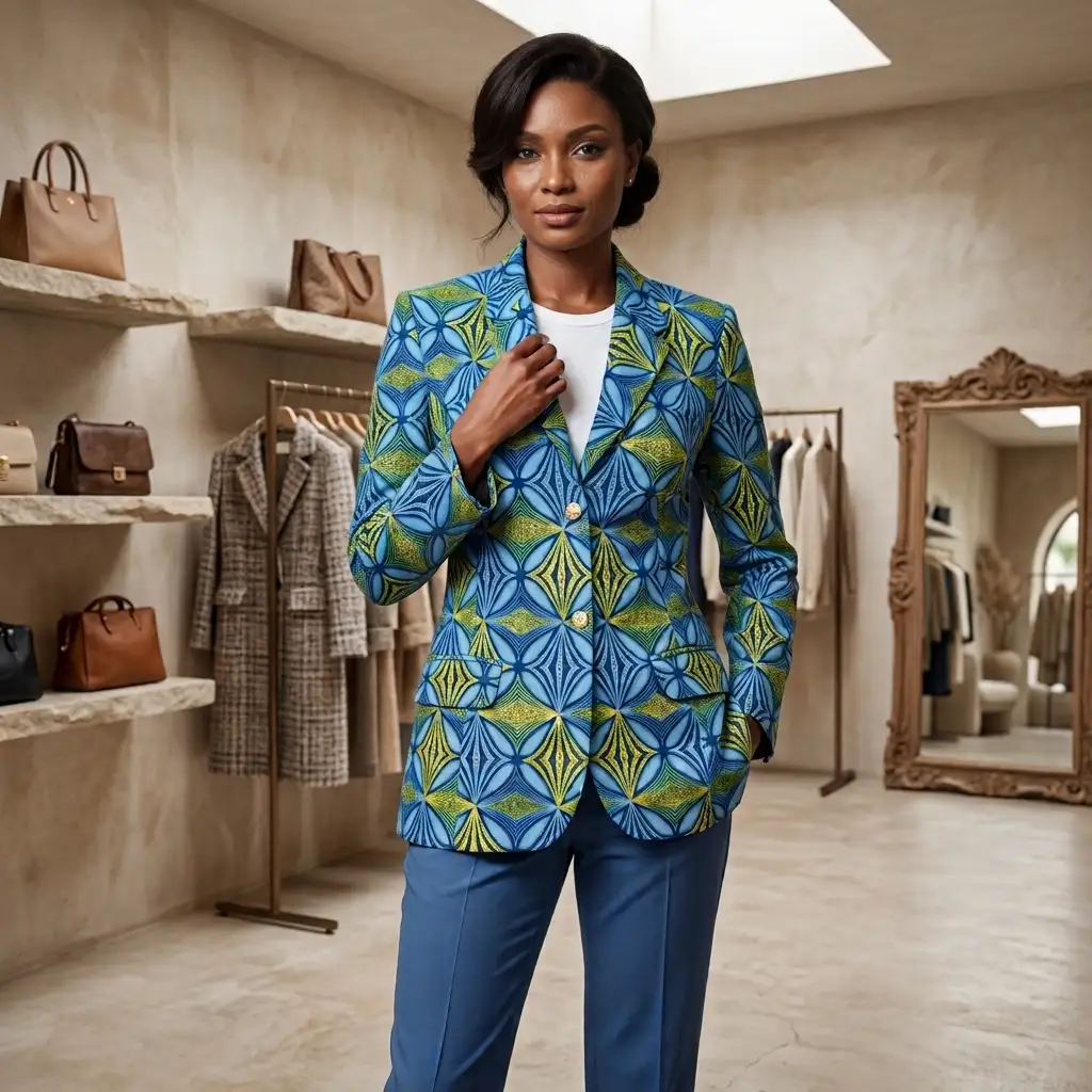 Veste Bleu & or en wax