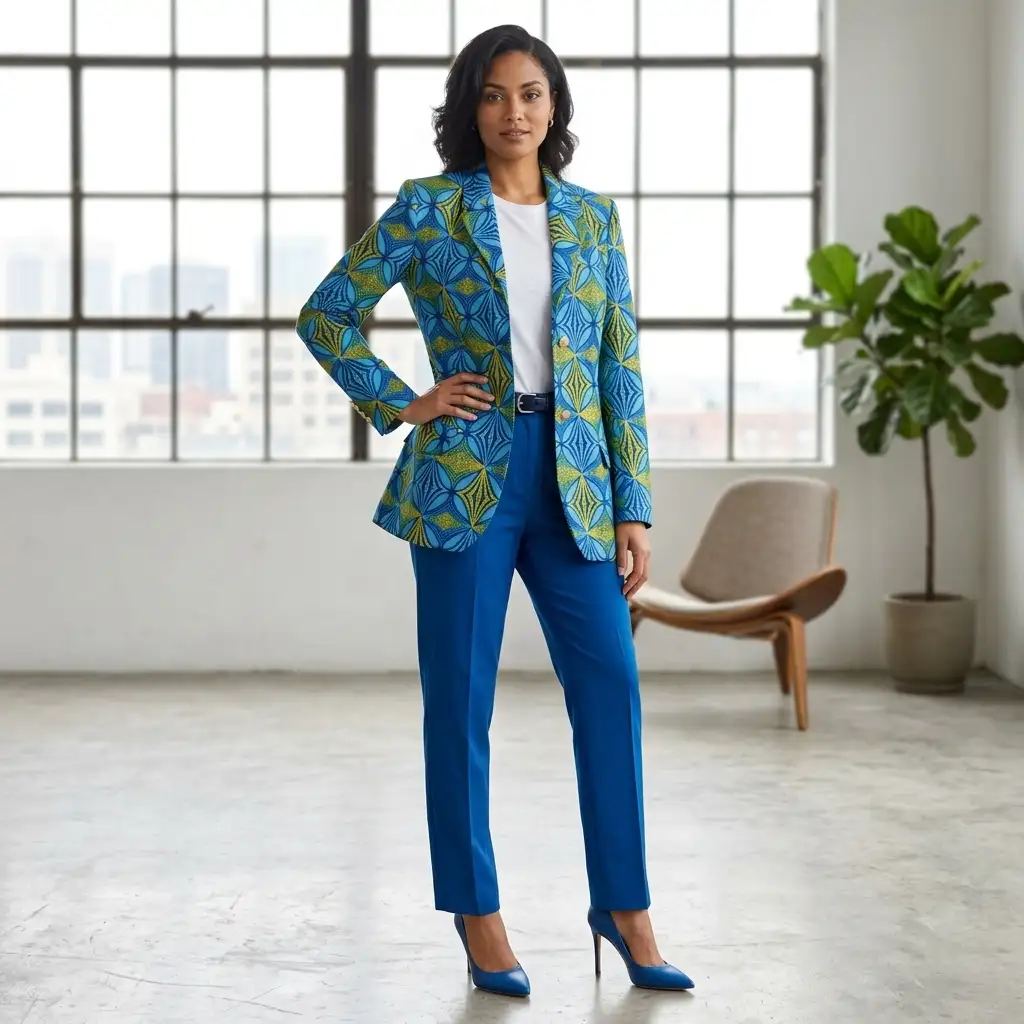 Veste Bleu & or en wax