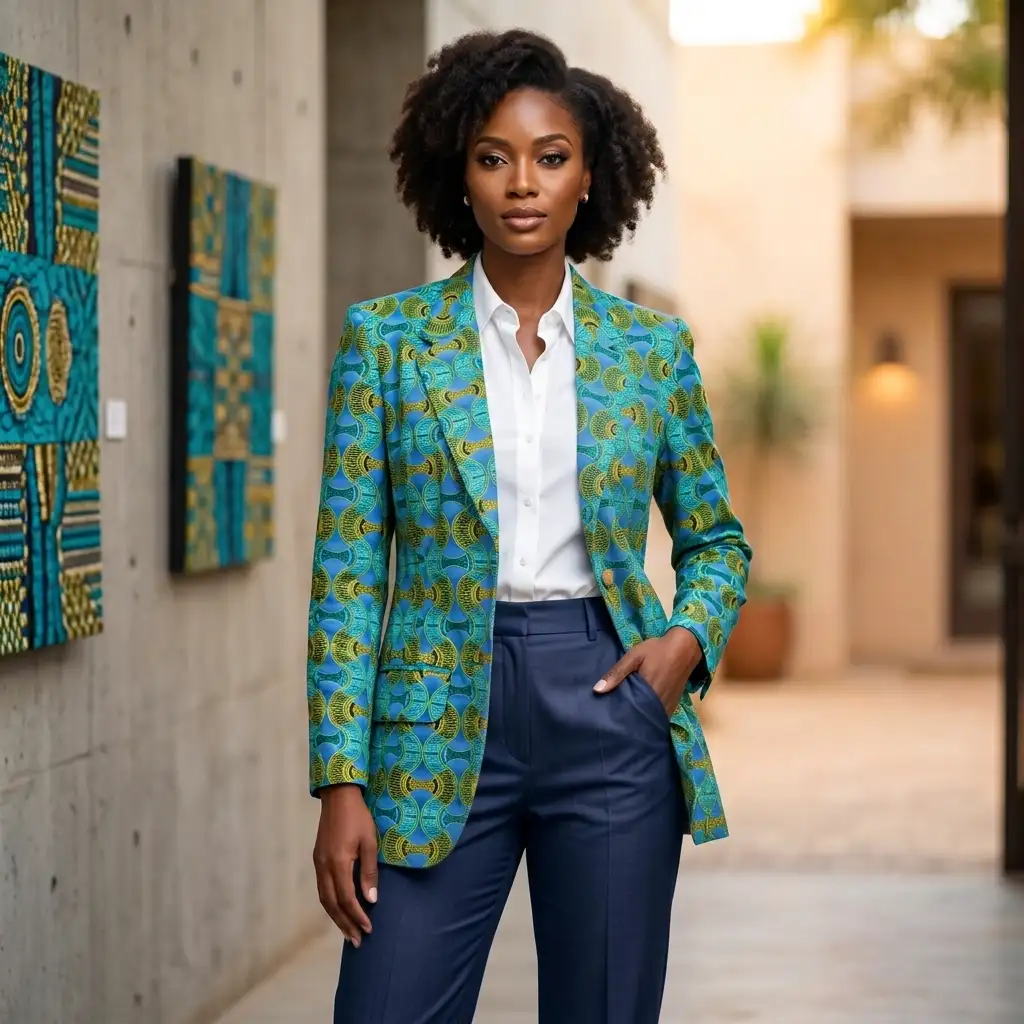 Veste turquoise & or en wax