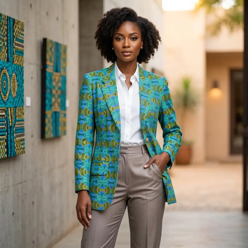 Veste turquoise & or en wax