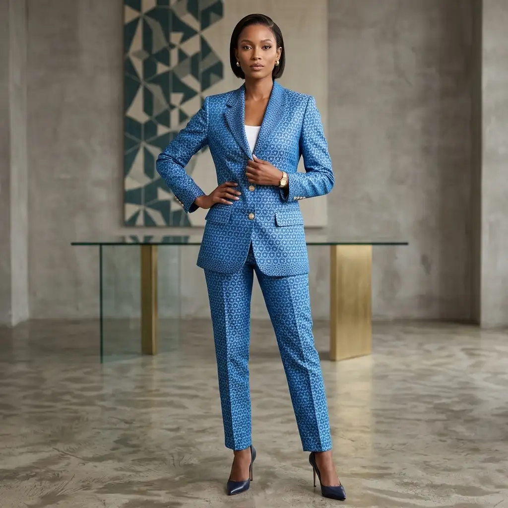 Tailleur bleu ciel en wax - sur mesure