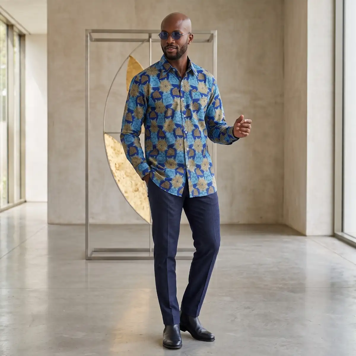 Chemise Bleu graphique en wax