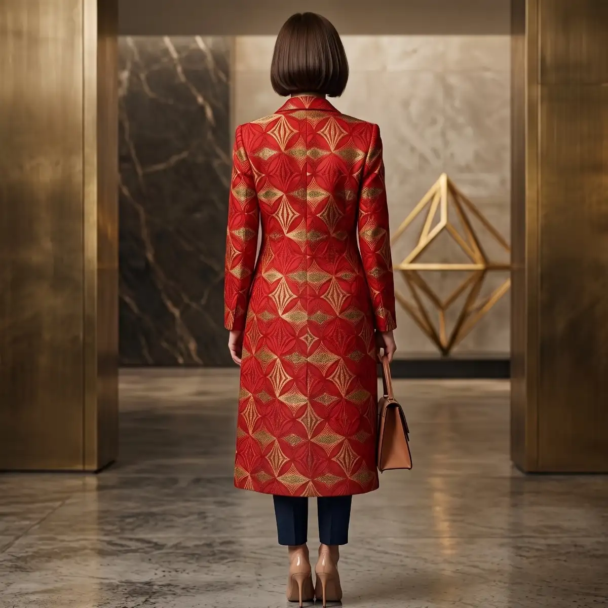 Veste longue Rouge profond en wax