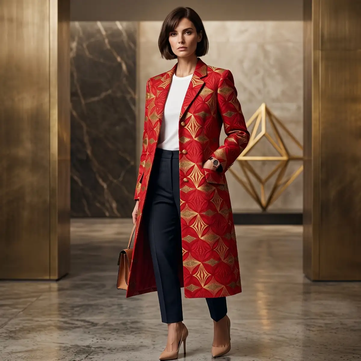 Veste longue Rouge profond en wax