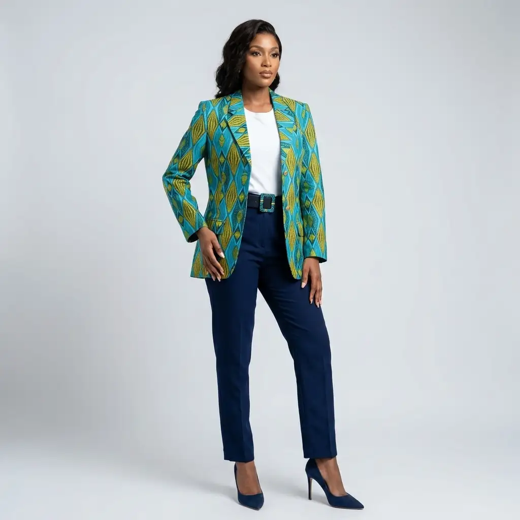 Veste verte aux losanges dorés en wax