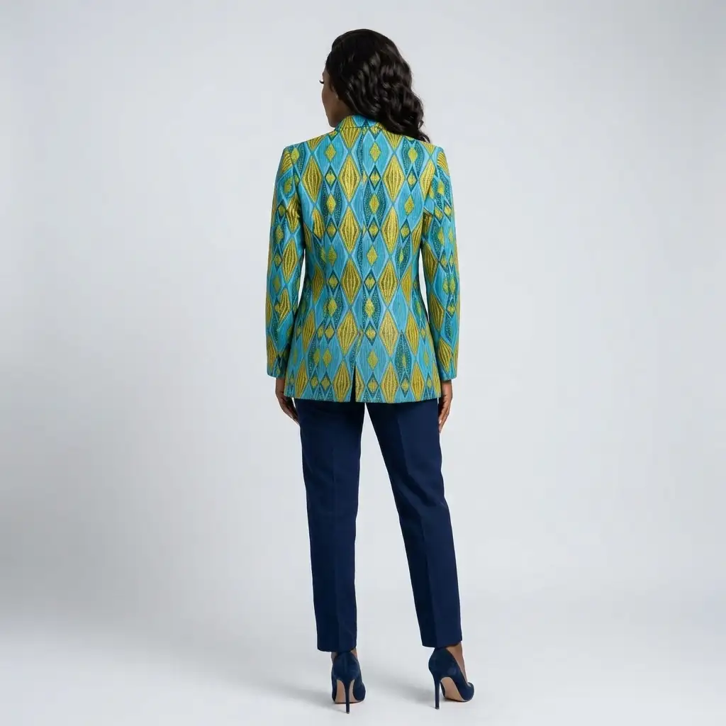 Veste verte aux losanges dorés en wax