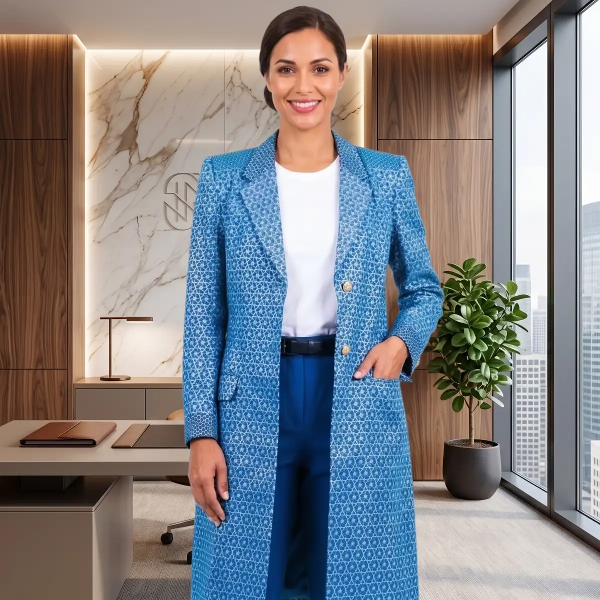 Veste longue bleue ciel en wax