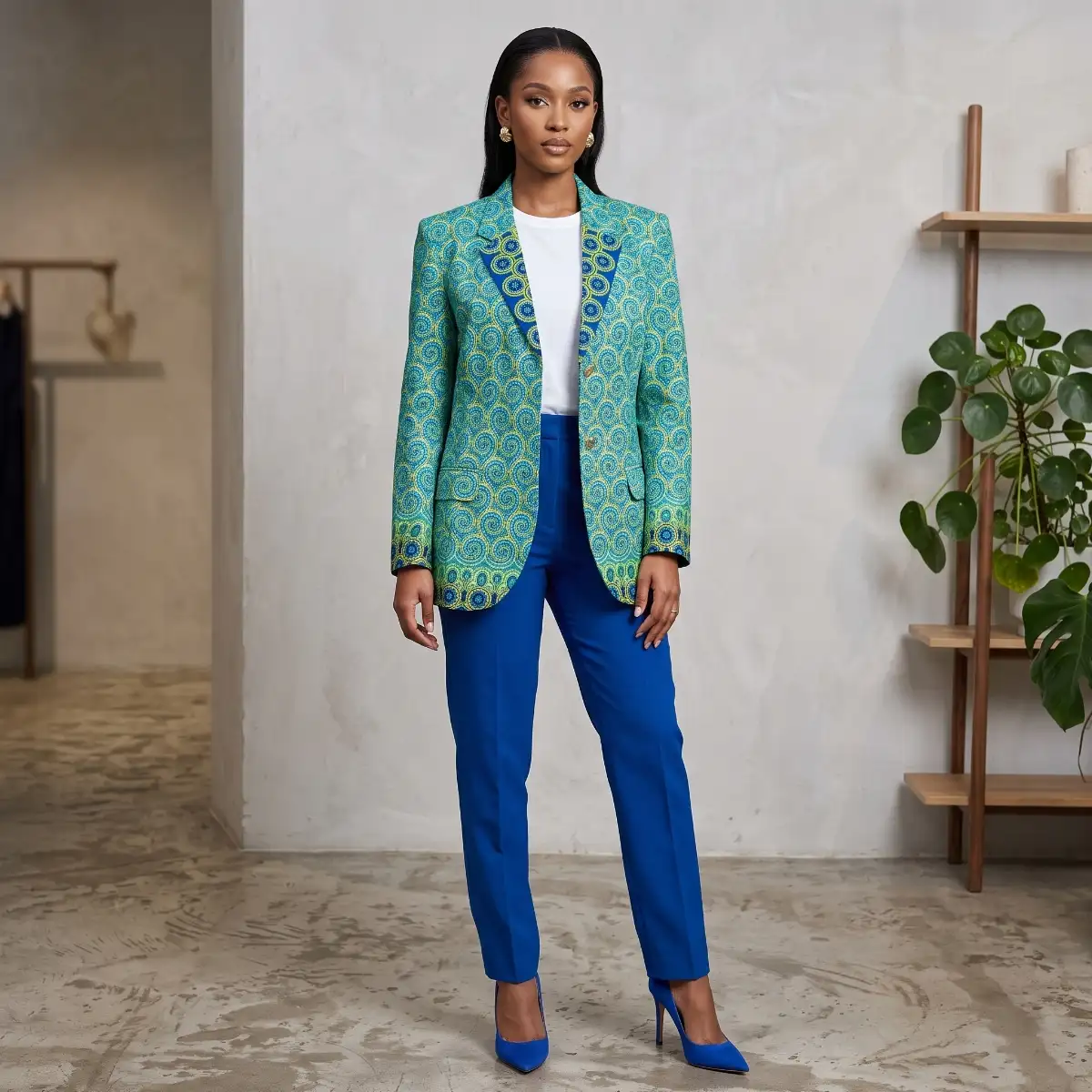 Veste turquoise cercles dorés