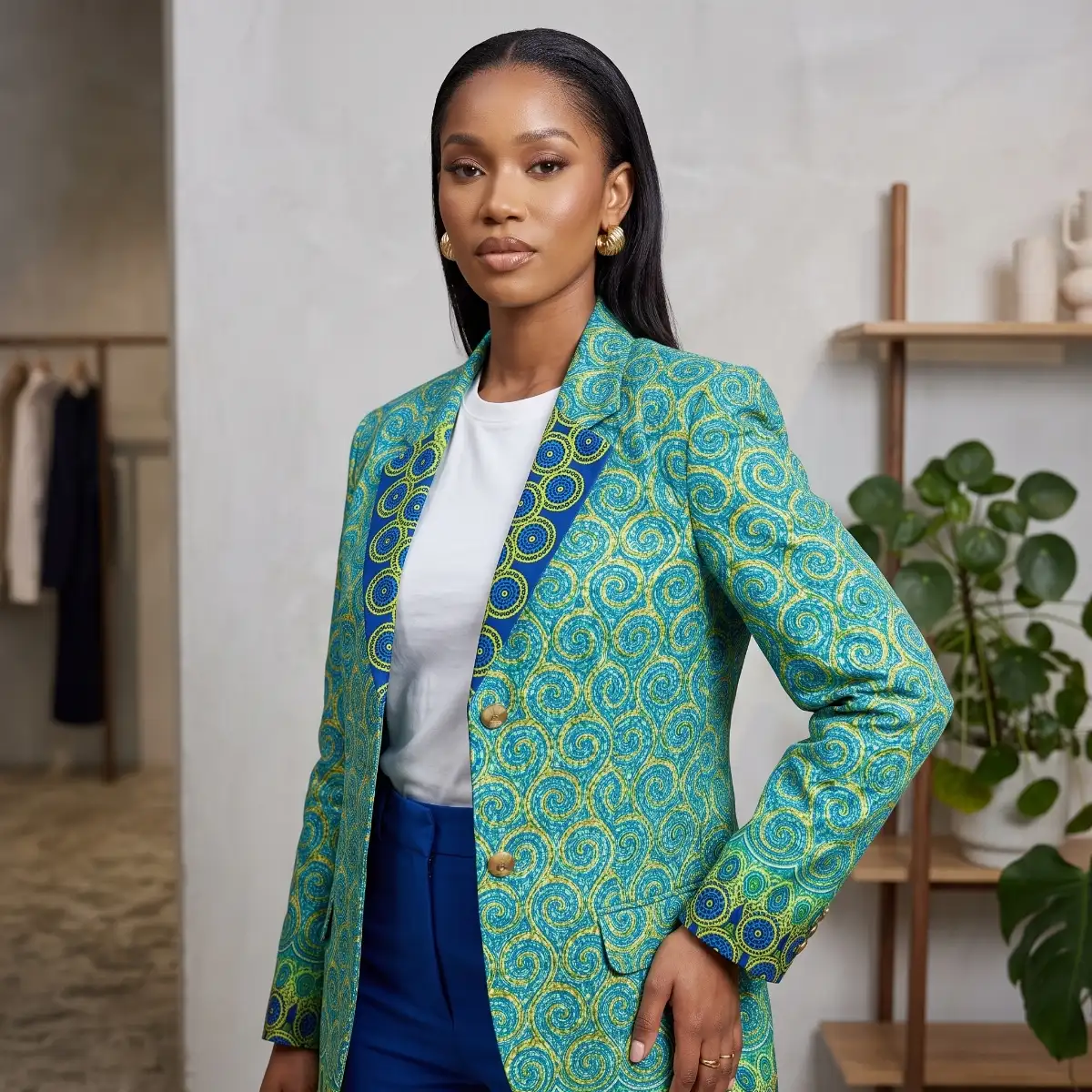 Veste turquoise cercles dorés